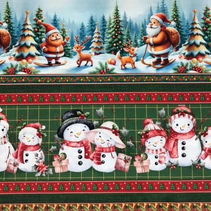 Imagem de Tecido Tricoline Digital Barrados Natal Papai Noel 10 Faixas 100 Algodão