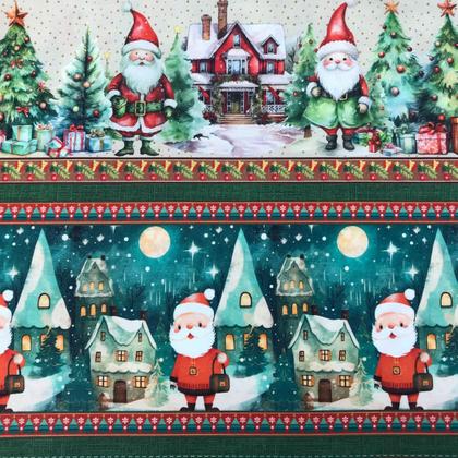 Imagem de Tecido Tricoline Digital Barrados Natal Papai Noel 10 Faixas 100 Algodão