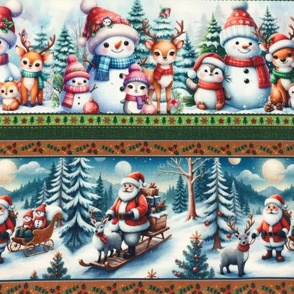 Imagem de Tecido Tricoline Digital Barrados Natal Papai Noel 10 Faixas 100 Algodão