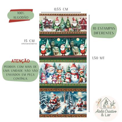 Imagem de Tecido Tricoline Digital Barrados Natal Papai Noel 10 Faixas 100 Algodão