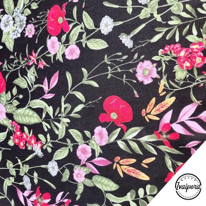 Imagem de Tecido Tricoline Estampado Tulipas - Preto - 50x150cm