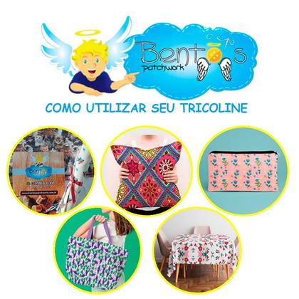 Imagem de Tecido Tricoline  Rotativo Floral Branco Fundo Azul Jeans