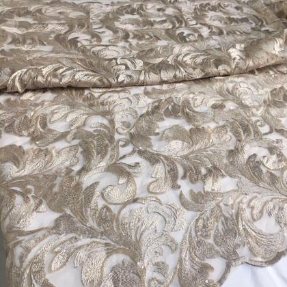 Imagem de Tecido Tule Bordado Arabesco Fendi Com Micro Paetês Mt