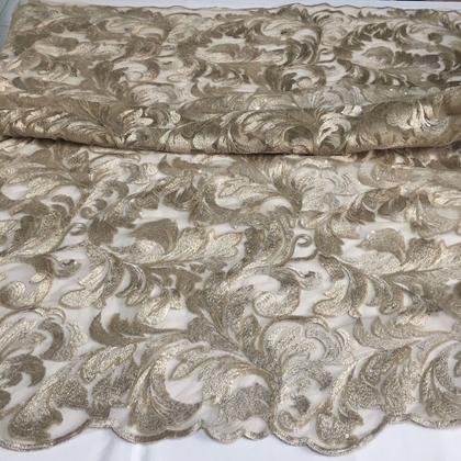 Imagem de Tecido Tule Bordado Arabesco Fendi Com Micro Paetês Mt
