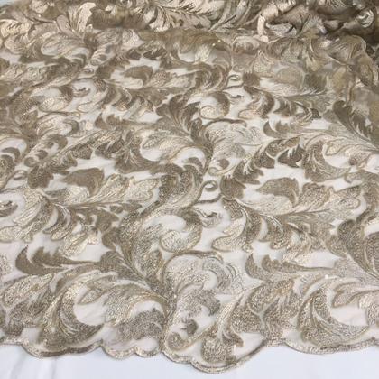 Imagem de Tecido Tule Bordado Arabesco Fendi Com Micro Paetês Mt
