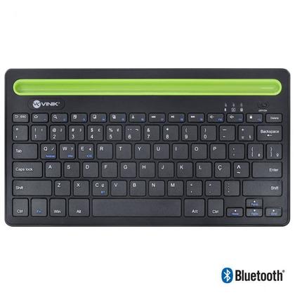 Imagem de Teclado Bluetooth 3.0 ABNT Mini Compacto Tablet Celular Sem Fio Preto Suporte