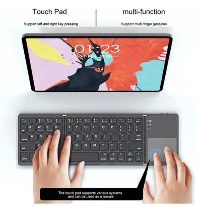 Imagem de Teclado Bluetooth recarregável e dobrável Para Tablet Tectoy Pense Bem 10.1