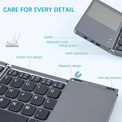 Imagem de Teclado Bluetooth recarregável e dobrável Para Tablet Tectoy Pense Bem 10.1
