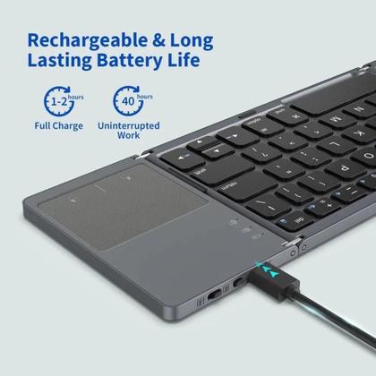 Imagem de Teclado Bluetooth recarregável e dobrável Para Tablet Tectoy Pense Bem 10.1