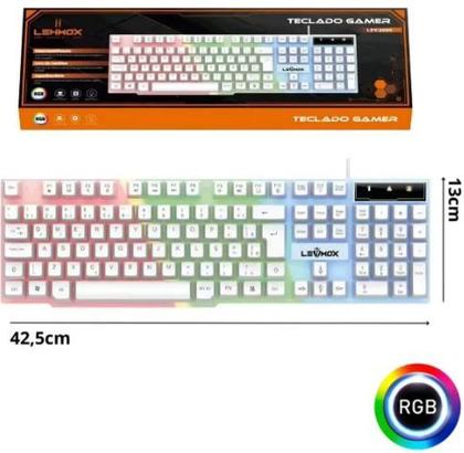 Imagem de Teclado Computador Gamer Led RGB Branco Membrana USB Lehmox LEY-2085