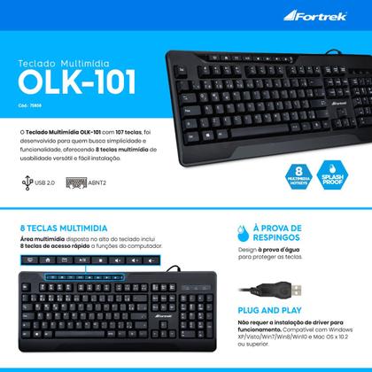 Imagem de Teclado Comutador Multimídia Plug And Play Fortrek Preto