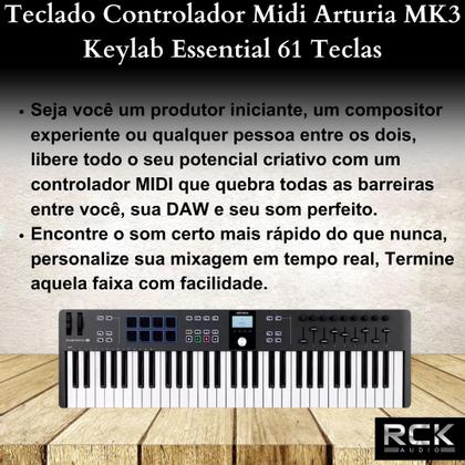 Imagem de Teclado Controlador Midi Arturia MK3 Keylab Essential 61 Teclas