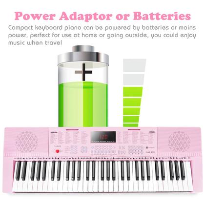Imagem de Teclado de Piano Vangoa VGK610 - 61 Mini Teclas com Microfone Rosa