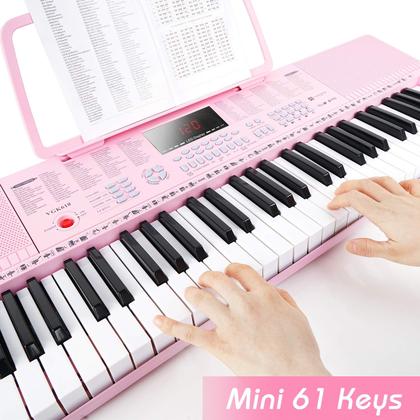 Imagem de Teclado de Piano Vangoa VGK610 - 61 Mini Teclas com Microfone Rosa