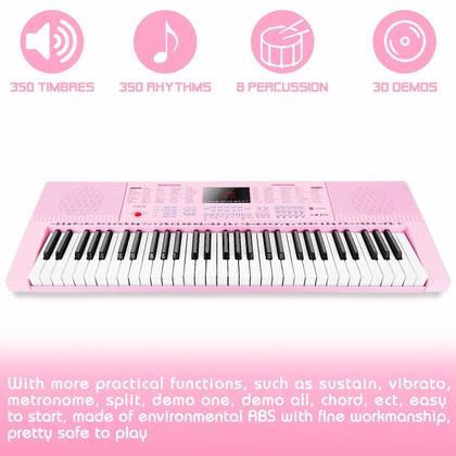 Imagem de Teclado de Piano Vangoa VGK610 - 61 Mini Teclas com Microfone Rosa