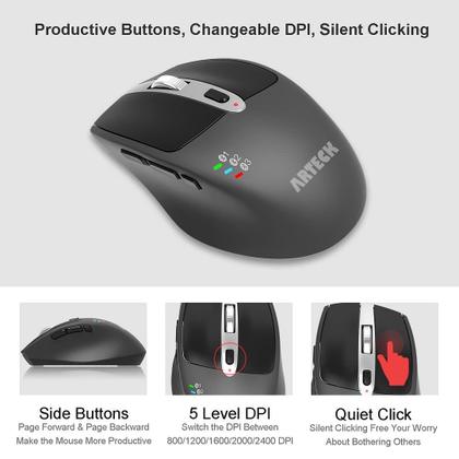 Imagem de Teclado e mouse Bluetooth universal para vários dispositivos Arteck, teclado Bluetooth sem fio de tamanho completo e conjunto de mouse ergonômico para Windows, iOS, Android, computador, desktop, laptop, iPad, tablet, smartphone