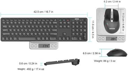 Imagem de Teclado e mouse Bluetooth universal para vários dispositivos Arteck, teclado Bluetooth sem fio de tamanho completo e conjunto de mouse ergonômico para Windows, iOS, Android, computador, desktop, laptop, iPad, tablet, smartphone