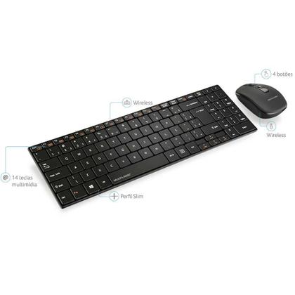 Imagem de Teclado E Mouse Sem Fio 2.4 Ghz Multimidia Preto Usb Slim Tc202