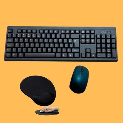 Imagem de Teclado e Mouse sem Fio Premium Wireless Teclas Silenciosa + Mouse Pad Combo Completo