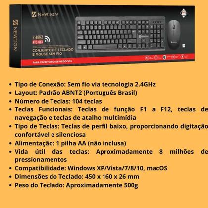 Imagem de Teclado e Mouse sem Fio Premium Wireless Teclas Silenciosa + Mouse Pad Combo Completo