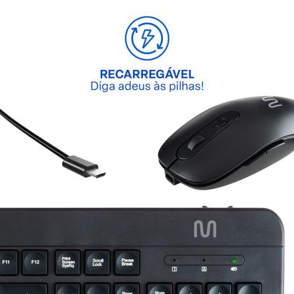 Imagem de Teclado e Mouse Sem Fio Recarregável 2.4ghz USB Preto Multi (Multilaser) - TC250