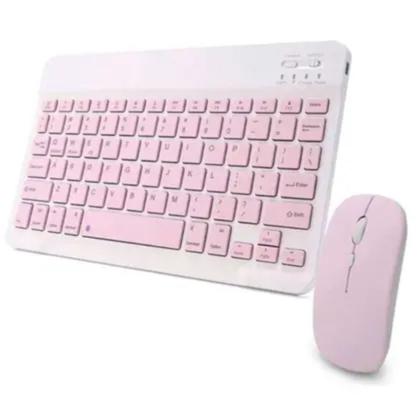 Imagem de Teclado E Mouse Sem Fio Rosa Ideal Para Estudo E Trabalho