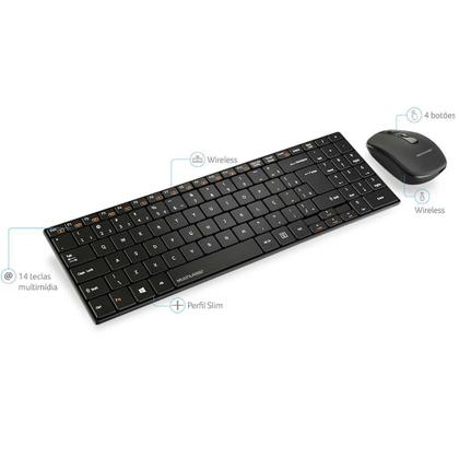 Imagem de Teclado e Mouse Sem Fio Silencioso Multilaser TC202 Slim Multimídia Wireless 2.4GHz Teclas Baixas
