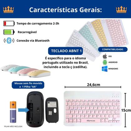 Imagem de Teclado e mouse sem fio slim para Galaxy Tab A7 Lite + bag