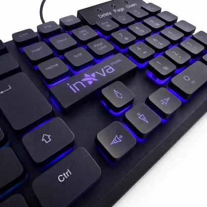 Imagem de Teclado Gamer com Fio USB Ultra Silencioso Ergonômico Iluminação RBG Original Inova