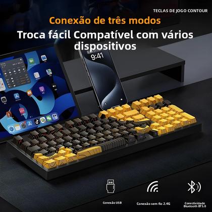 Imagem de Teclado Gamer Ergonômico K98 Com Fio, Bluetooth 2.4G, Iluminação Lateral Gravada, 15 Modos