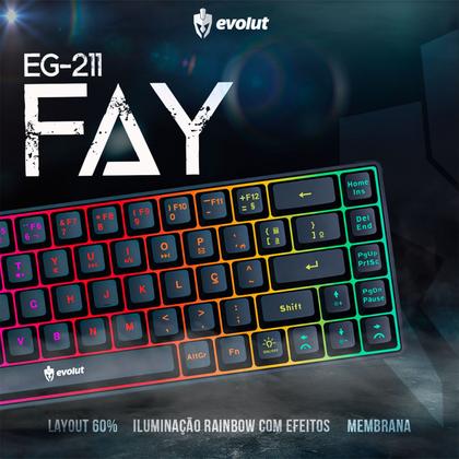 Imagem de Teclado Gamer Evolut Fay, Layout 60%, ABNT2, Led Rainbow, Teclas Multimídia - EG-211