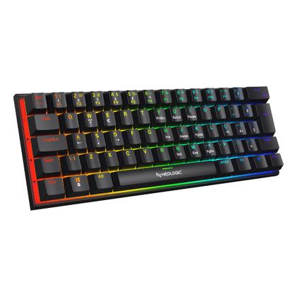 Imagem de Teclado gamer mecânico neologic precision dark 60% rainbow 61 teclas switch blue preto cabo tipo c - predrk-blue