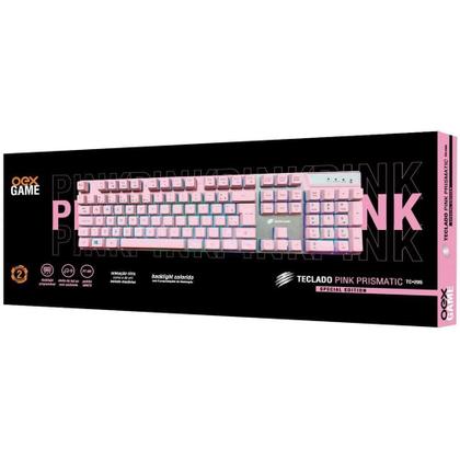 Imagem de Teclado Gamer Multimidia USB c/fio, C/ LED Blacklight RGB Chassi em Aço Escovado Prismatic OEX TC205 Pink