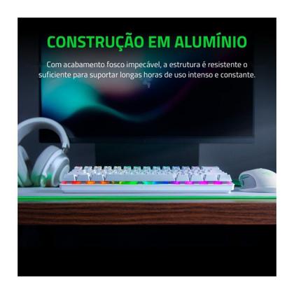 Imagem de Teclado Gamer Óptico Razer Huntsman Mini, RGB, Switch Clicky Roxo, Formato 60%, Cabo USB-C Destacável, US, Alumínio Mercury Branco - RZ03-03390300