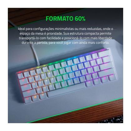 Imagem de Teclado Gamer Óptico Razer Huntsman Mini, RGB, Switch Clicky Roxo, Formato 60%, Cabo USB-C Destacável, US, Alumínio Mercury Branco - RZ03-03390300