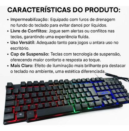 Imagem de Teclado Gamer Para Computador Notebook Led Rgb Usb Abnt2 Teclado Gamer Multimídia Madset, eclado com teclas multimídia