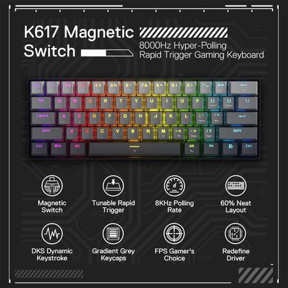 Imagem de Teclado Gamer Redragon K617 Rapid Trigger - 61 Teclas com Fio