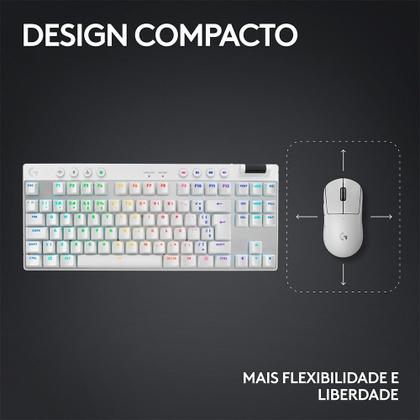 Imagem de Teclado Gamer Sem Fio Logitech G Pro X com design TKL, Layout US, RGB LIGHTSYNC e Switch Exclusivo GX Brown Tactile, Branco - 920-012143