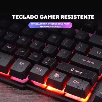 Imagem de Teclado Gamer Semi Mecânico e Mouse Óptico RGB LED Preto USB