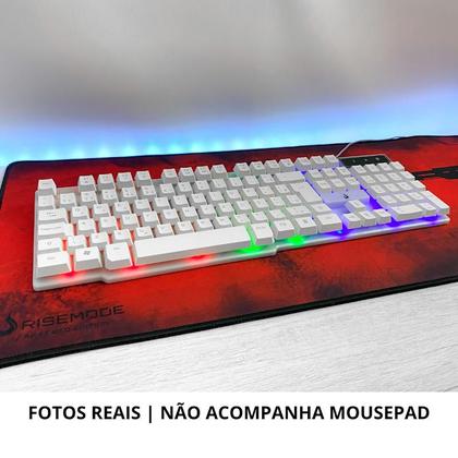 Imagem de Teclado Gamer Semi Mecânico LED RGB Full White Rainbow Rise Mode Anti Ghosting Branco USB