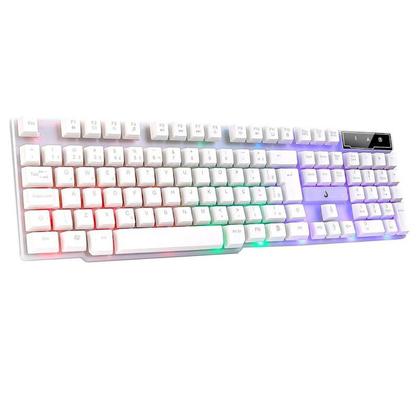 Imagem de Teclado Gamer Semi Mecânico LED RGB Full White Rainbow Rise Mode Anti Ghosting Branco USB