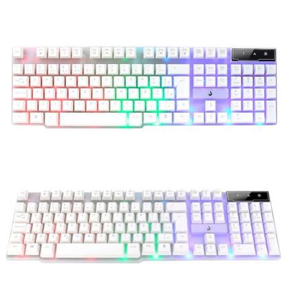 Imagem de Teclado Gamer Semi Mecânico LED RGB Full White Rainbow Rise Mode Anti Ghosting Branco USB
