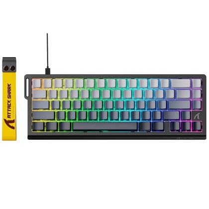 Imagem de Teclado Magnético Gamer Attack Shark X68 HE, Rapid Trigger, 8000Hz, 0.005mm, 65%, Moonlight, Cinza/Branco - AS-X68HE-MN