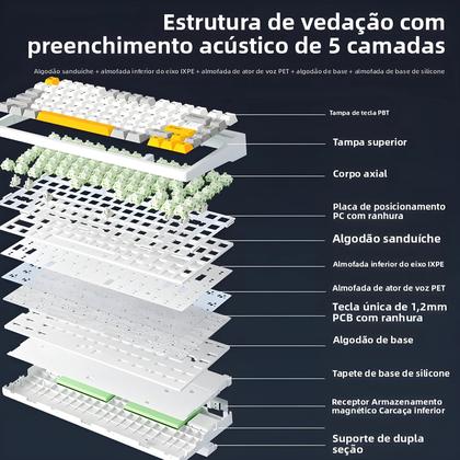 Imagem de Teclado Mecânico G75 pro Retroiluminado RGB Layout 75% 8000mAh Interruptores Hot-Swappable 82 Teclas