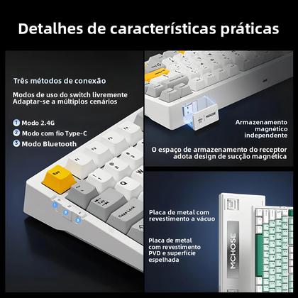 Imagem de Teclado Mecânico G75 pro Retroiluminado RGB Layout 75% 8000mAh Interruptores Hot-Swappable 82 Teclas