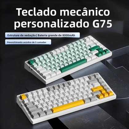 Imagem de Teclado Mecânico G75 pro Retroiluminado RGB Layout 75% 8000mAh Interruptores Hot-Swappable 82 Teclas