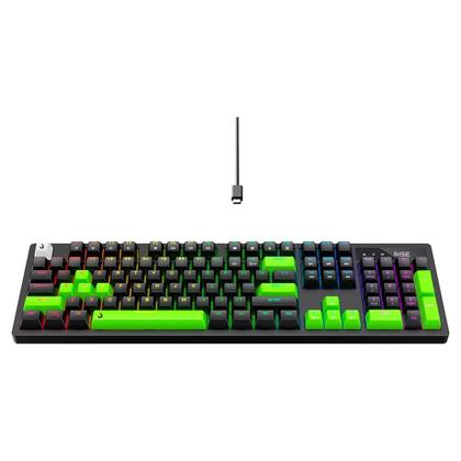 Imagem de Teclado Mecânico Gamer 2 em 1 Rise Mode GM2 Full Black and Green RGB Switch Outemu Blue, USB-C, Preto - RM-TCM-GM2F-BBLUE