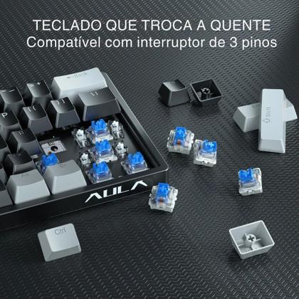 Imagem de Teclado Mecânico Gamer AULA 60% F3261, Switch Blue,RGB,Preto