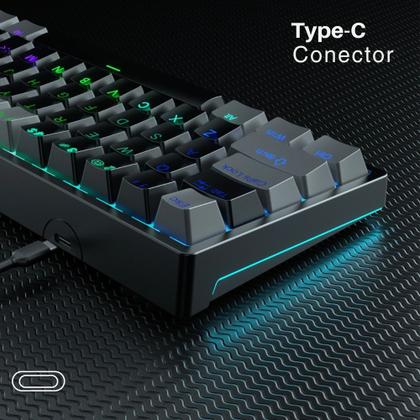 Imagem de Teclado Mecânico Gamer AULA 60% F3261, Switch Blue,RGB,Preto