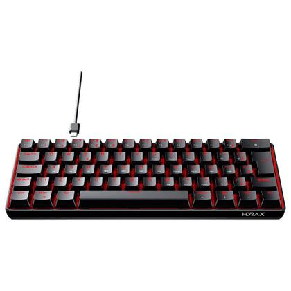 Imagem de Teclado Mecânico Gamer Hyrax Thunder HCK61, LED Vermelho, Switch Red, 100% anti-ghosting, ABNT2, Preto - HCK61B-RED-LED